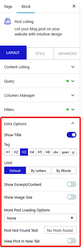 post listing layout extra options new