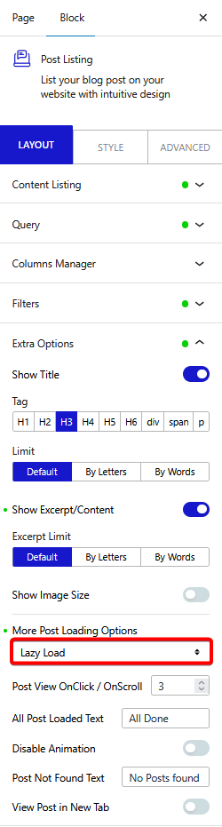 post listing layout lazy load new