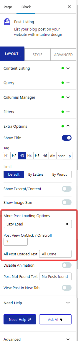 post listing layout lazy load