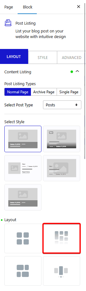 post listing layout masonry new