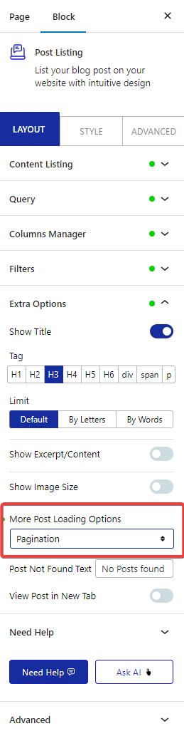 post listing layout pagination