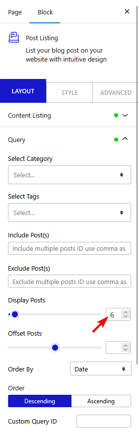 post listing layout query display posts new