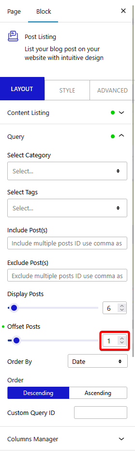 post listing layout query offset posts new