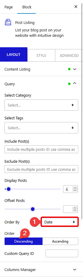 post listing layout query order by order new