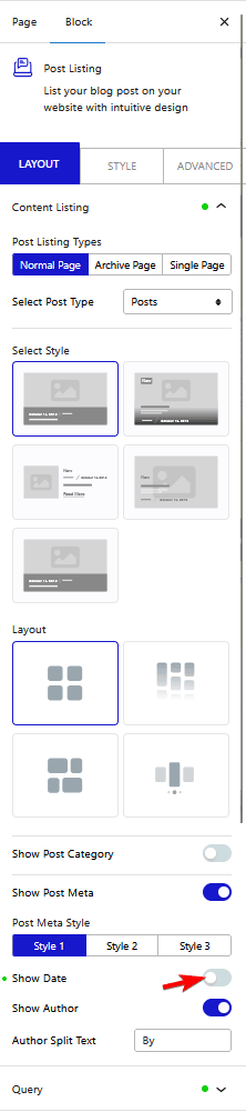 post listing layout show date new