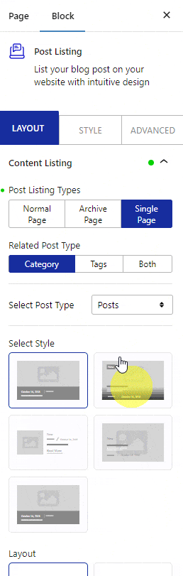 post listing layout single page category 1