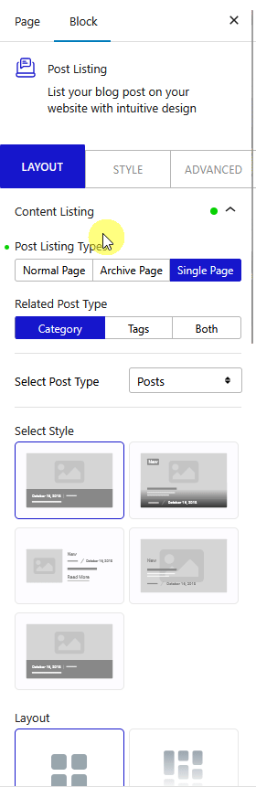 post listing layout single page category new