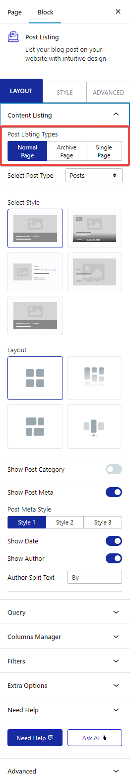 post listing post listing types