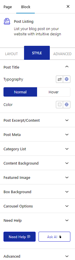 post listing style tab