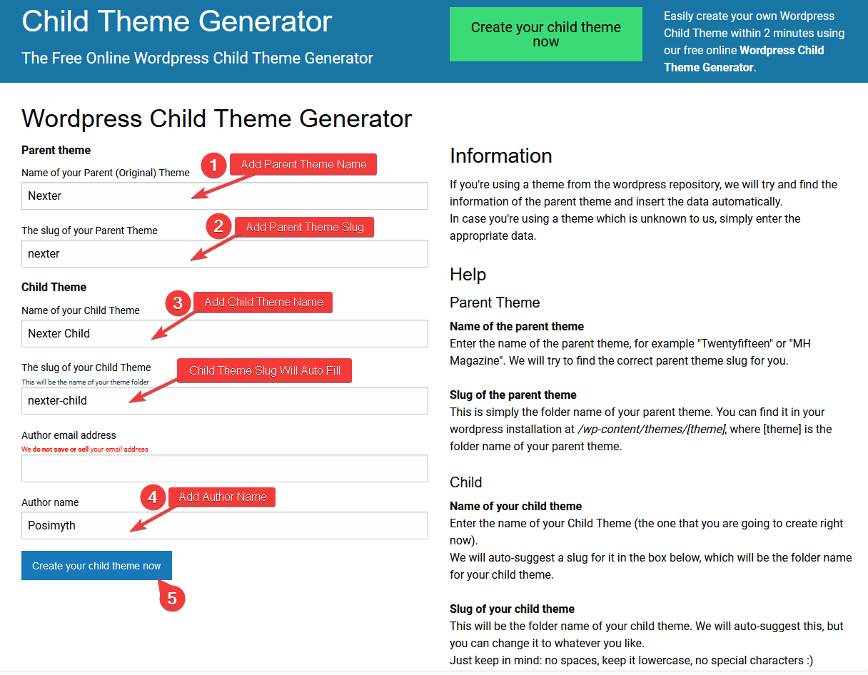 child theme generator