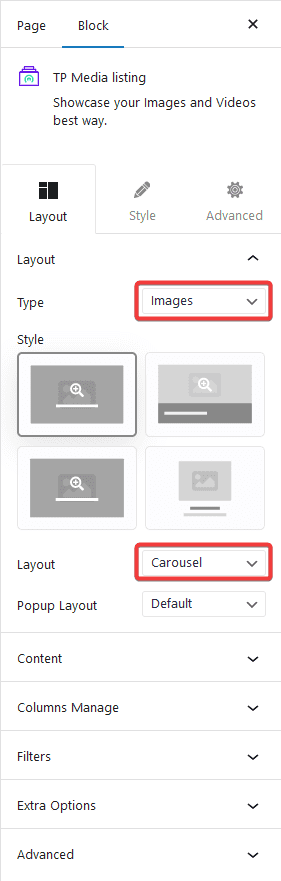 media listing carousel layout