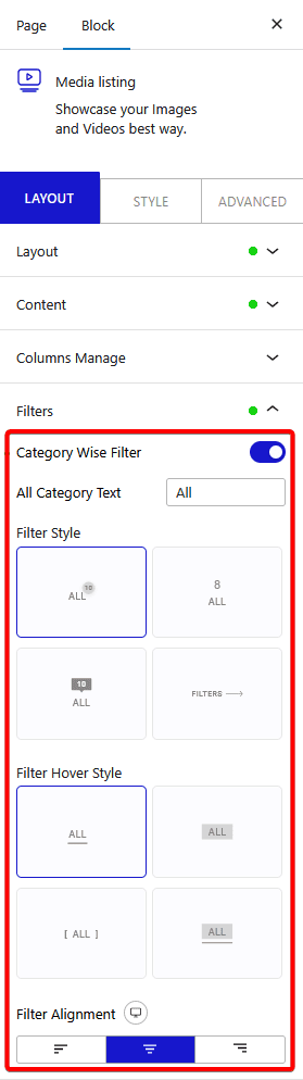 media listing category filters new 1