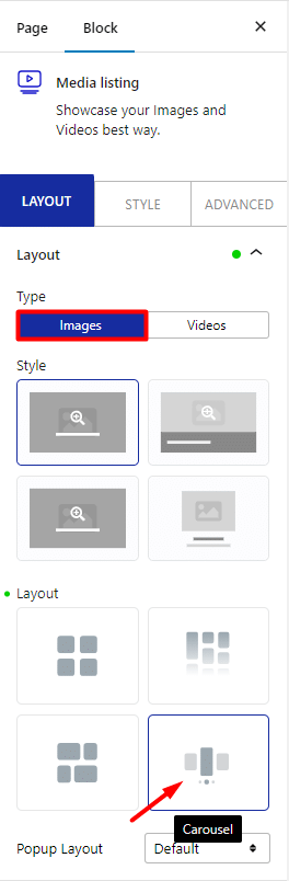 media listing choose image carousel