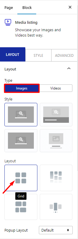 media listing choose image grid