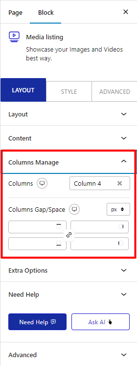 media listing columns manage