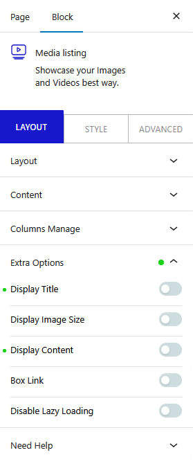 media listing extra options ne