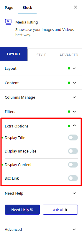 media listing extra options