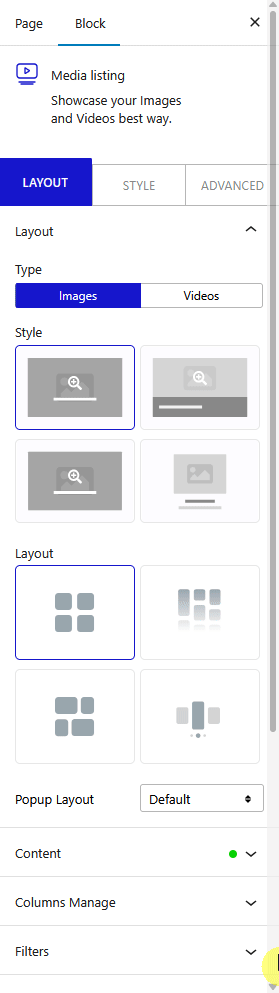 media listing layout category wise filter new