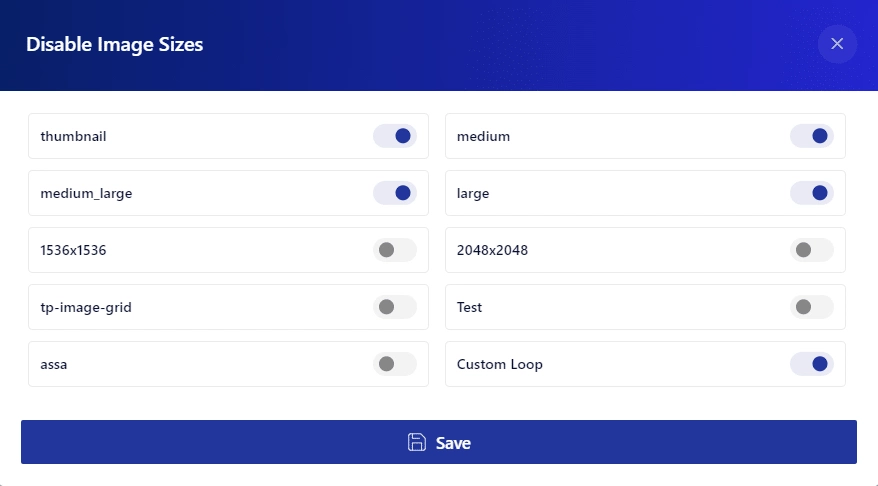 disable image sizes