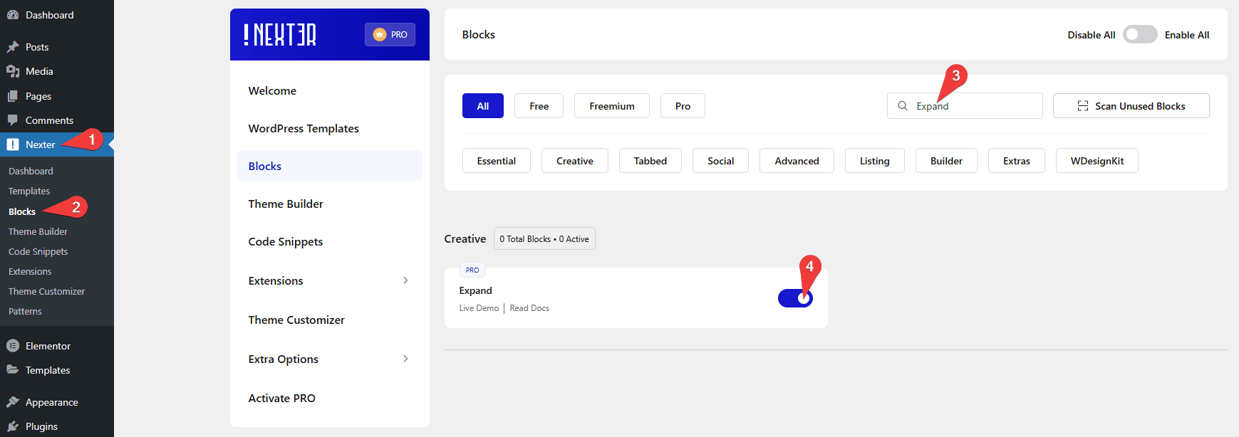 Nexter Blocks Expand Activation