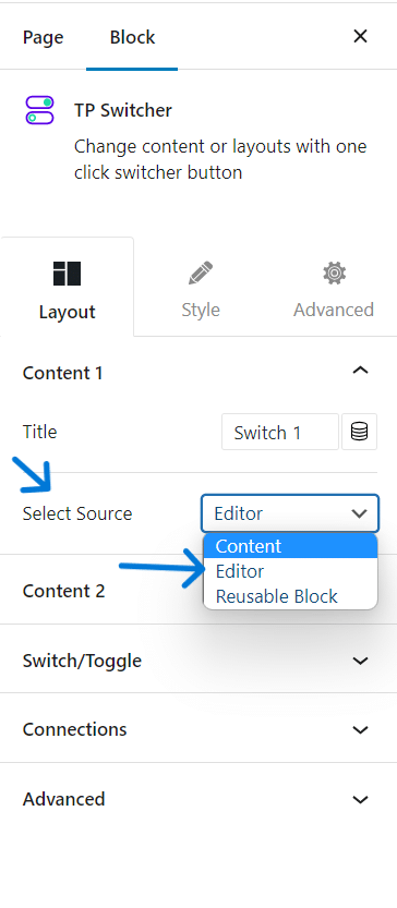 Set up the Switcher Block