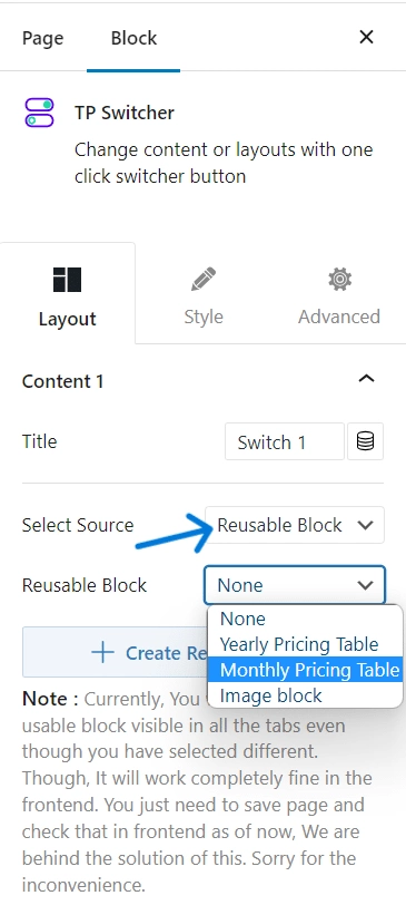 Source as Reusable Block