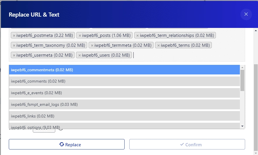 Table Select Option in Replace URL