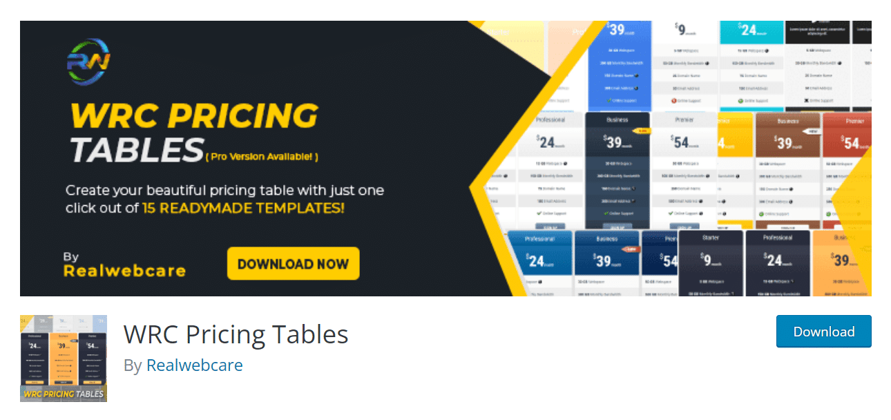 WRC Pricing Tables