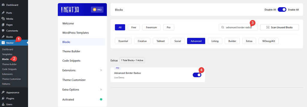advanced tab advanced border radius activation