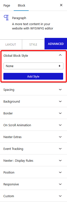advanced tab global block style