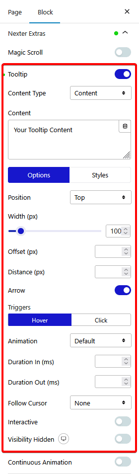 advanced tab nexter extras tooltip