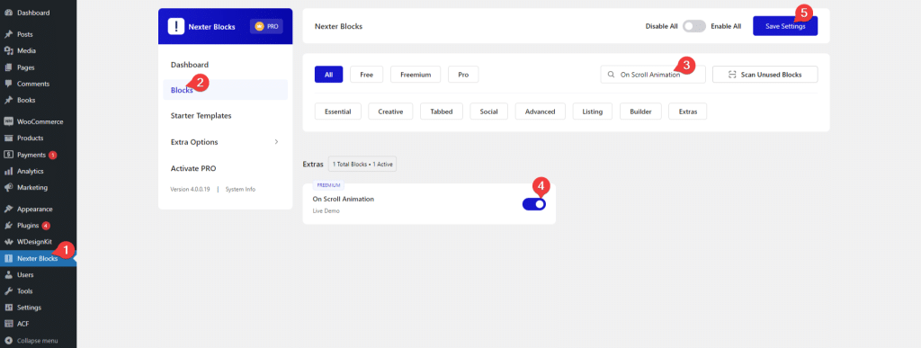 advanced tab on scroll animaton activation