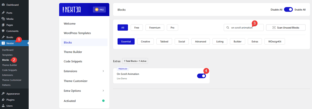 advanced tab on scroll animaton activation new