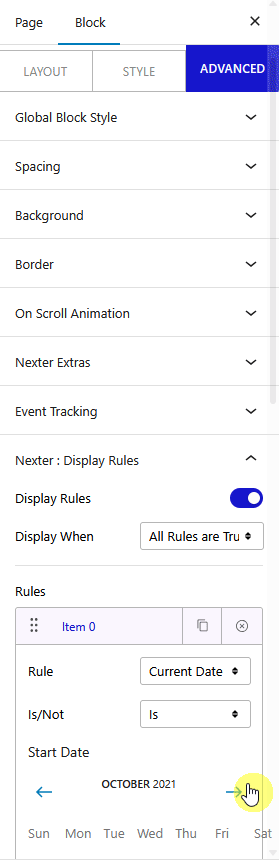 How to Set WordPress Display Conditions Based on Date & Time? 1 display rules current date new