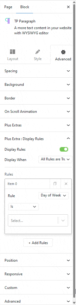 display rules day of week