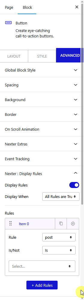 How to Set WordPress Display Conditions Based on Single Page Content? 2 display rules single post new