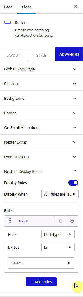 How to Set WordPress Display Conditions Based on Single Page Content? 4 display rules single post type new