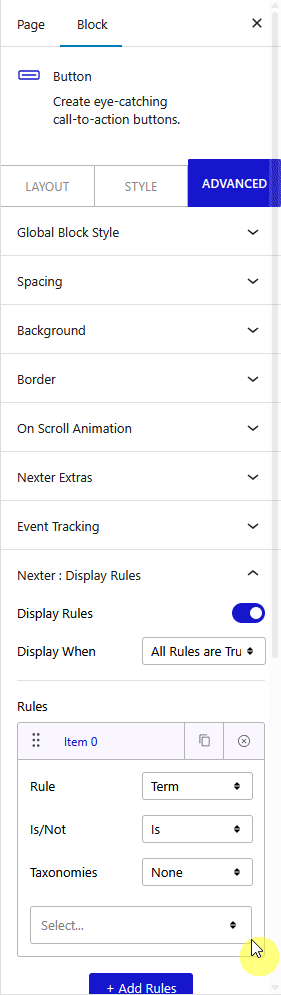 How to Set WordPress Display Conditions Based on Single Page Content? 5 display rules single terms new