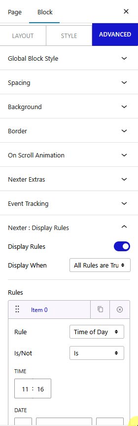 How to Set WordPress Display Conditions Based on Date & Time? 2 display rules time of day new