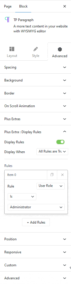 display rules user role