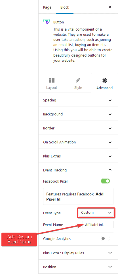 event tracking add custom facebook event