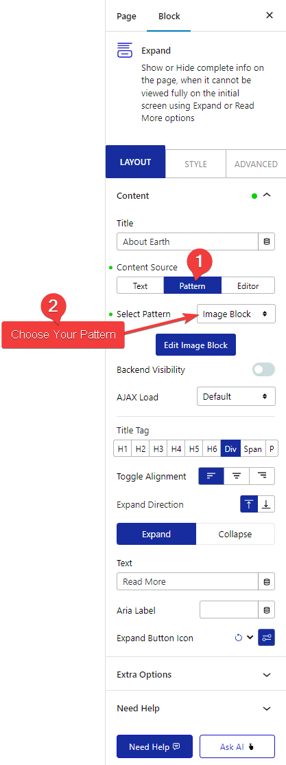 expand content select pattern new