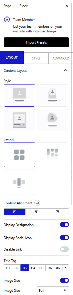 team member content layout new