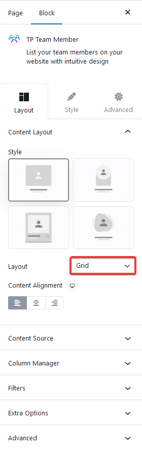 team member grid layout