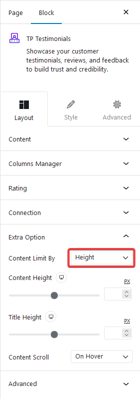 testimonials carousel layout height