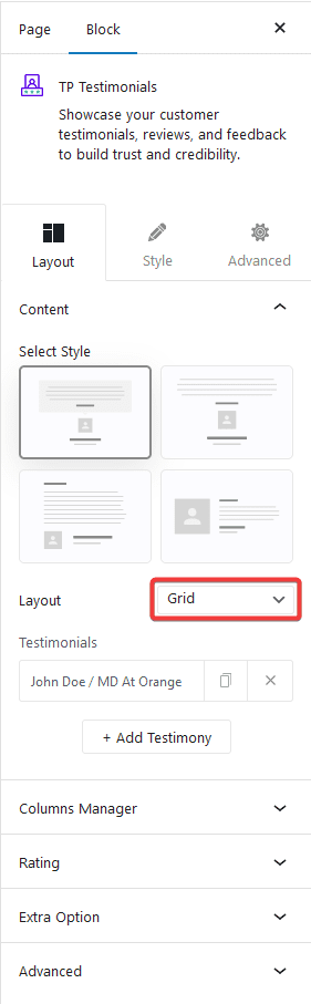 testimonials grid layout