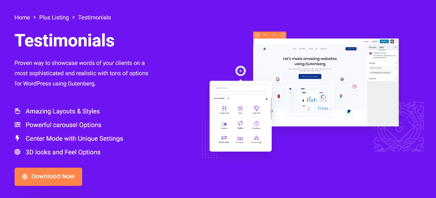Testimonials Listing by The Plus Blocks for Gutenberg