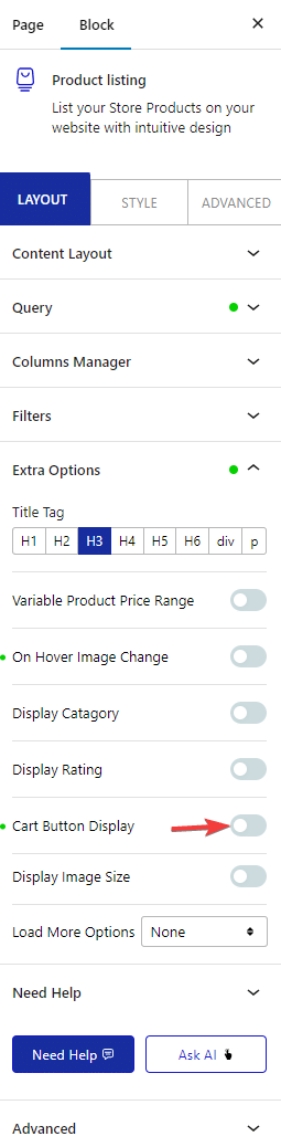 product listing cart button display 1