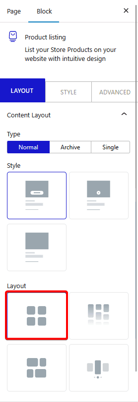 product listing content layout grid new