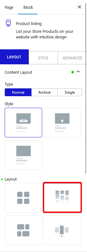 product listing content layout masonry new